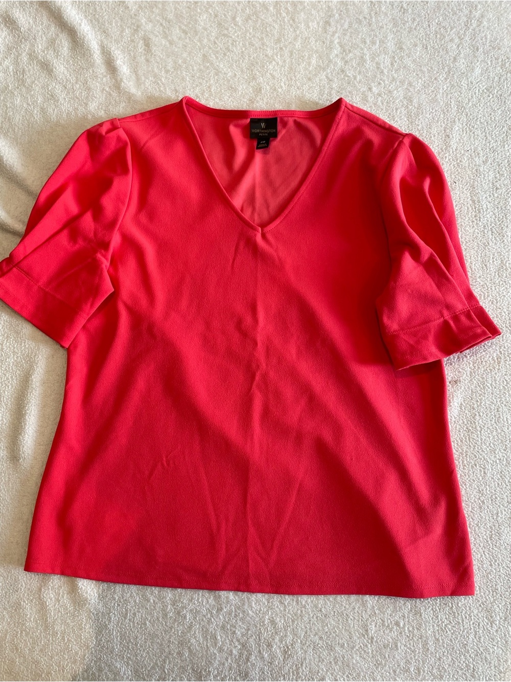 Worthington Bright Pink V-Neck Short Sleeve Blouse